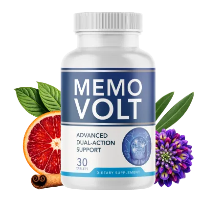 MemoVolt dietary supplement bottle for daily brain and memory support