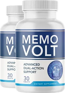 MemoVolt advanced dual-action brain support dietary supplement bottles